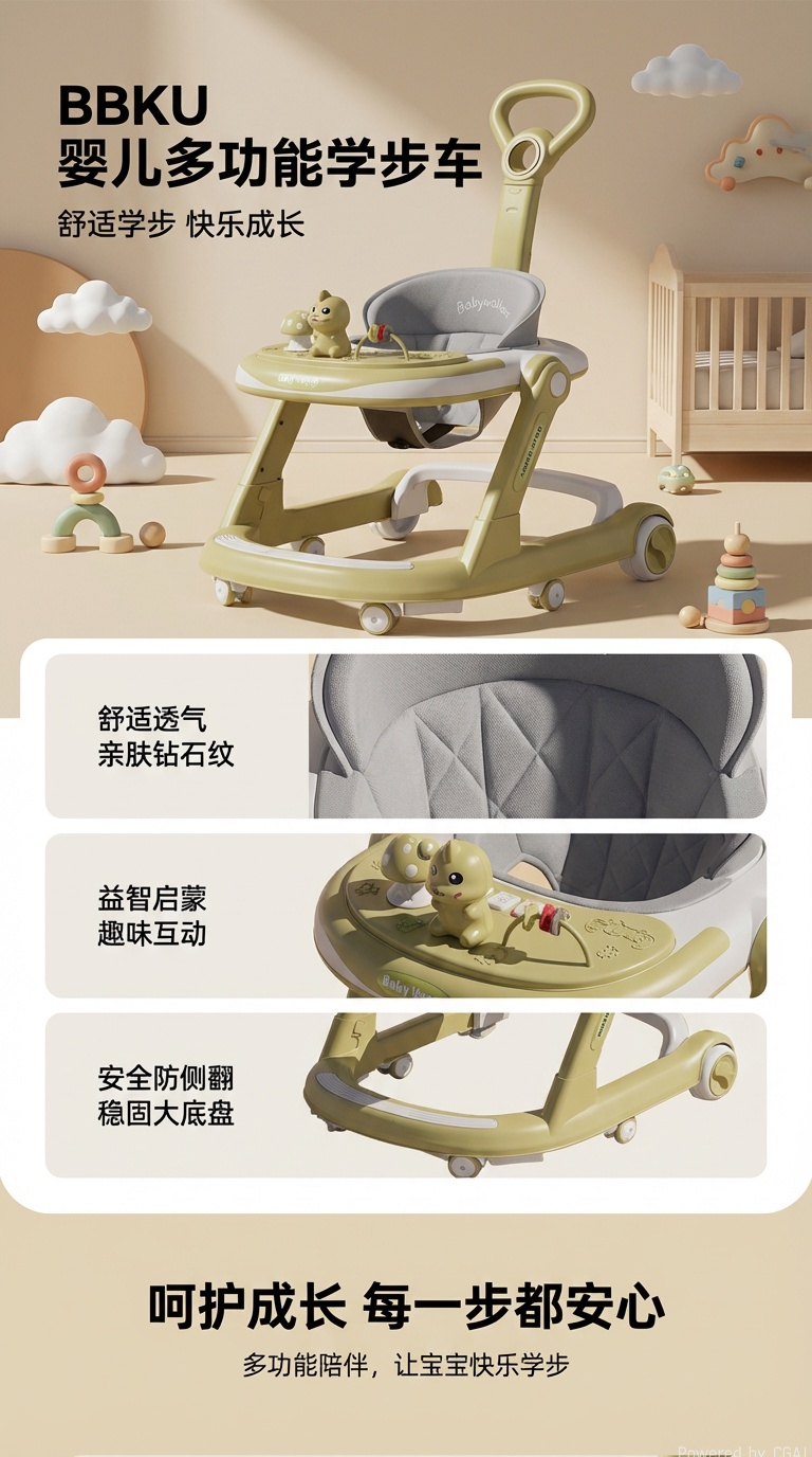 bbku婴儿学步车猪拐手推轮子玩具宝宝早教益智推行助步训练儿童玩具详情1