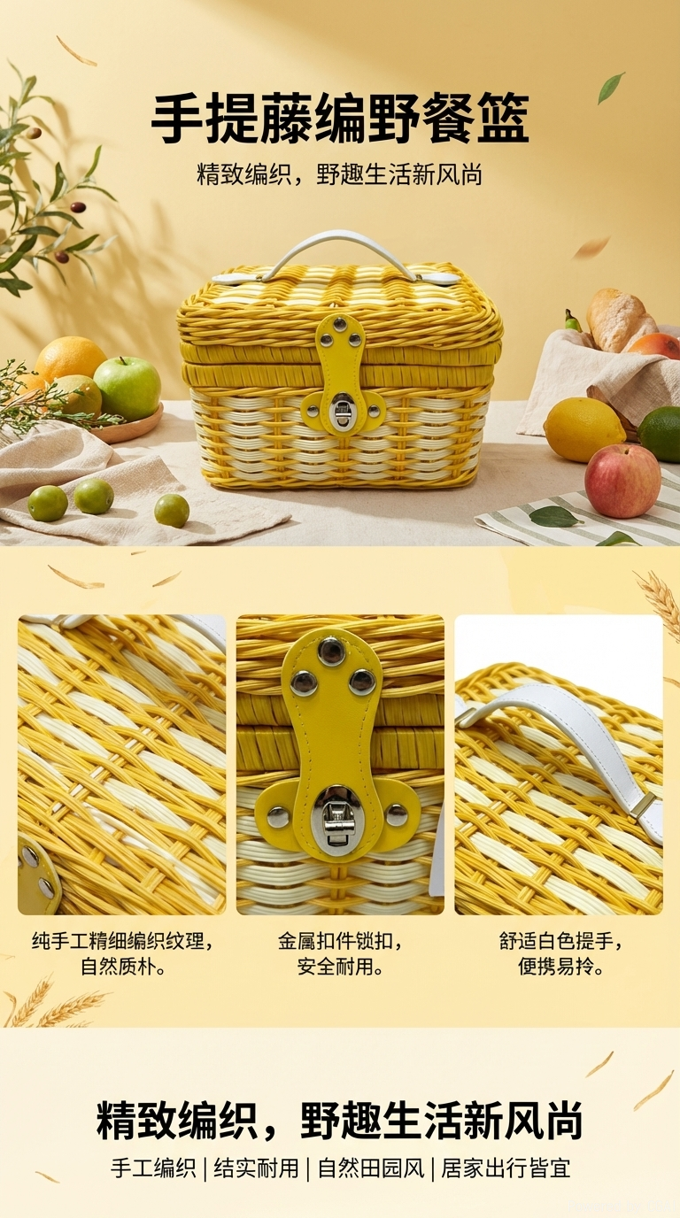 仿藤编收纳箱手提编织篮书箱小野餐篮家居首饰收纳盒化妆品放置盒详情1