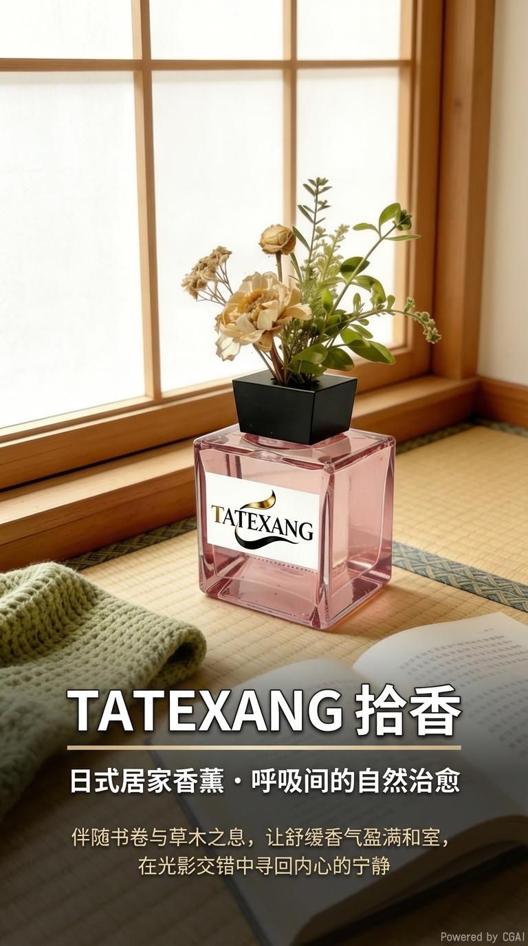 Pink square glass bottle TATEXANG perfume bottle, fragrance bottle, decorative bottle, home decor pic 1