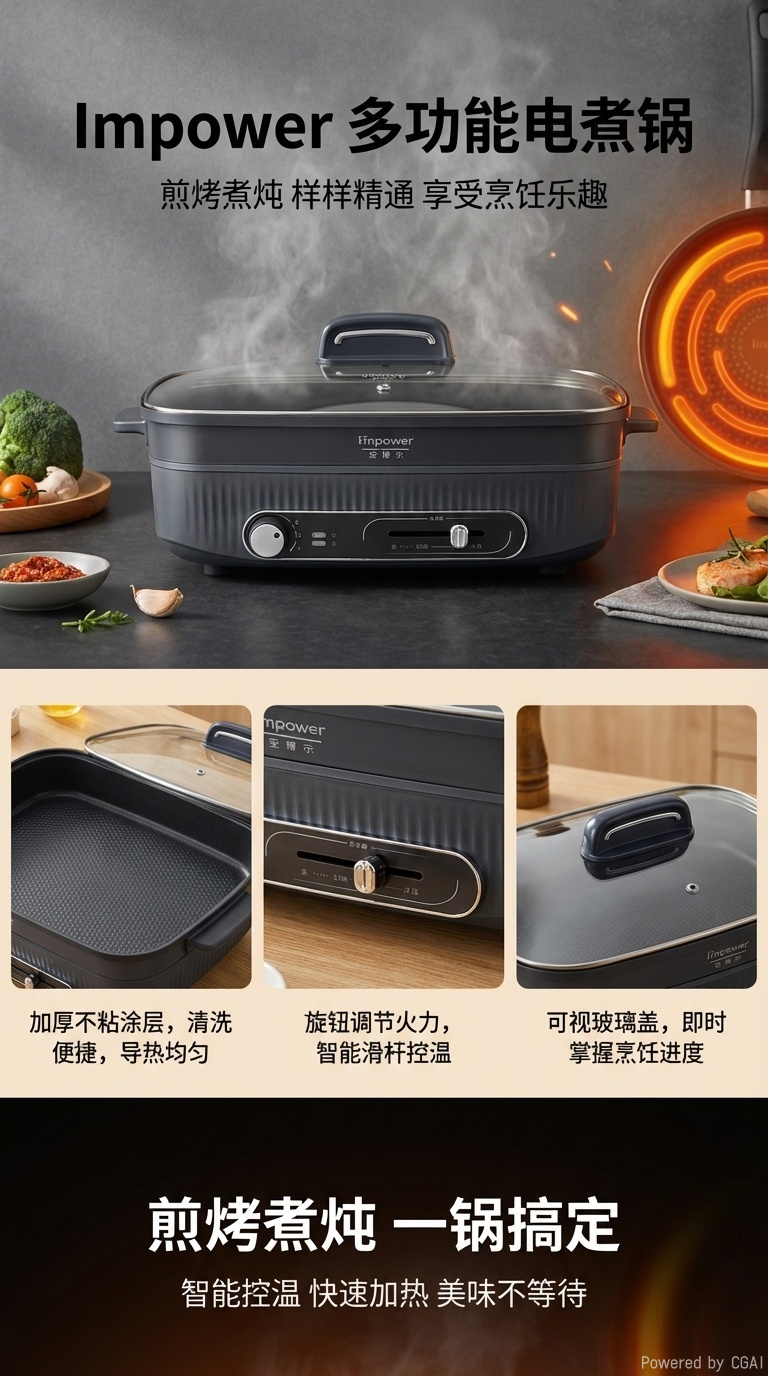 安博尔多功能电煮锅白色砂锅酒店套电热饭盒DHG-L45A1详情2