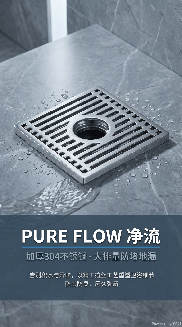 家装建材卫浴五金10*10cm拉丝地漏详情1