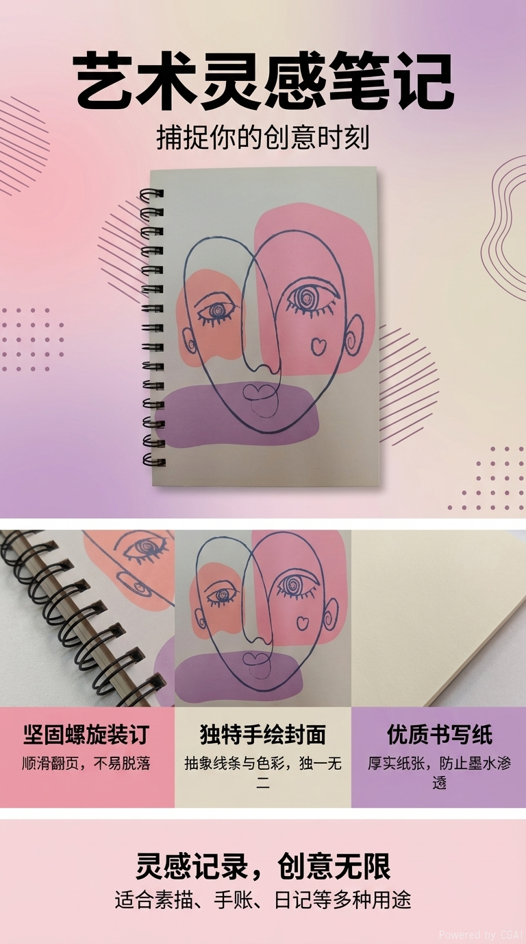 东湖纸品 A5 抽象线条人脸线圈本 马蒂斯风撞色艺术笔记本 学生便携记事本详情1