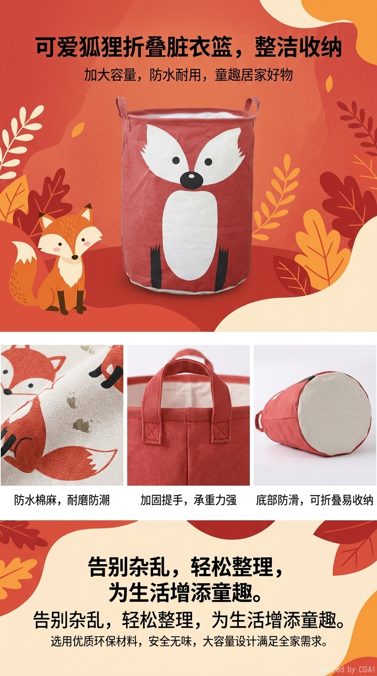 Cartoon thickened canvas dirty clothes basket, large capacity, foldable, ins style wholesale 133646574 pic 1