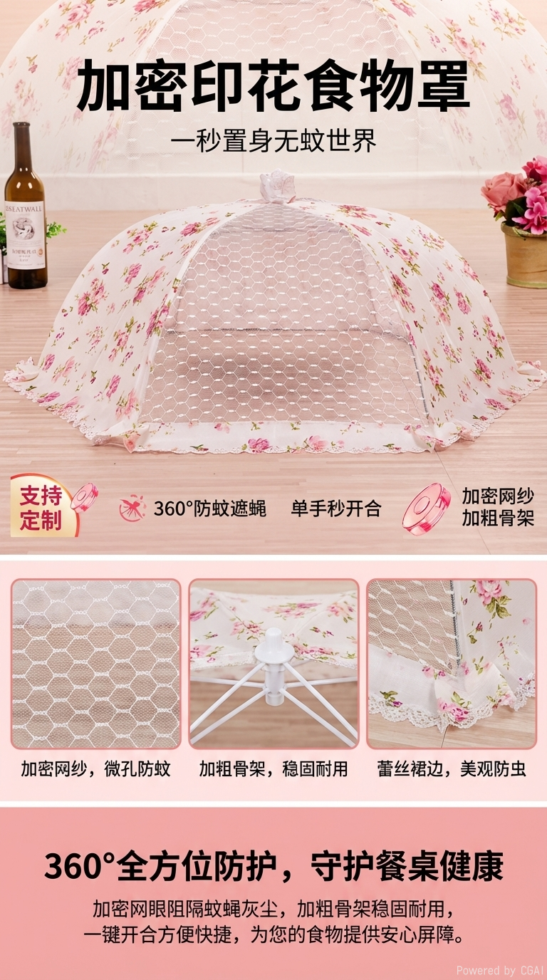 饭菜罩蕾丝折叠餐桌罩防苍蝇食物罩厨房小工具印花布菜罩103440571详情1