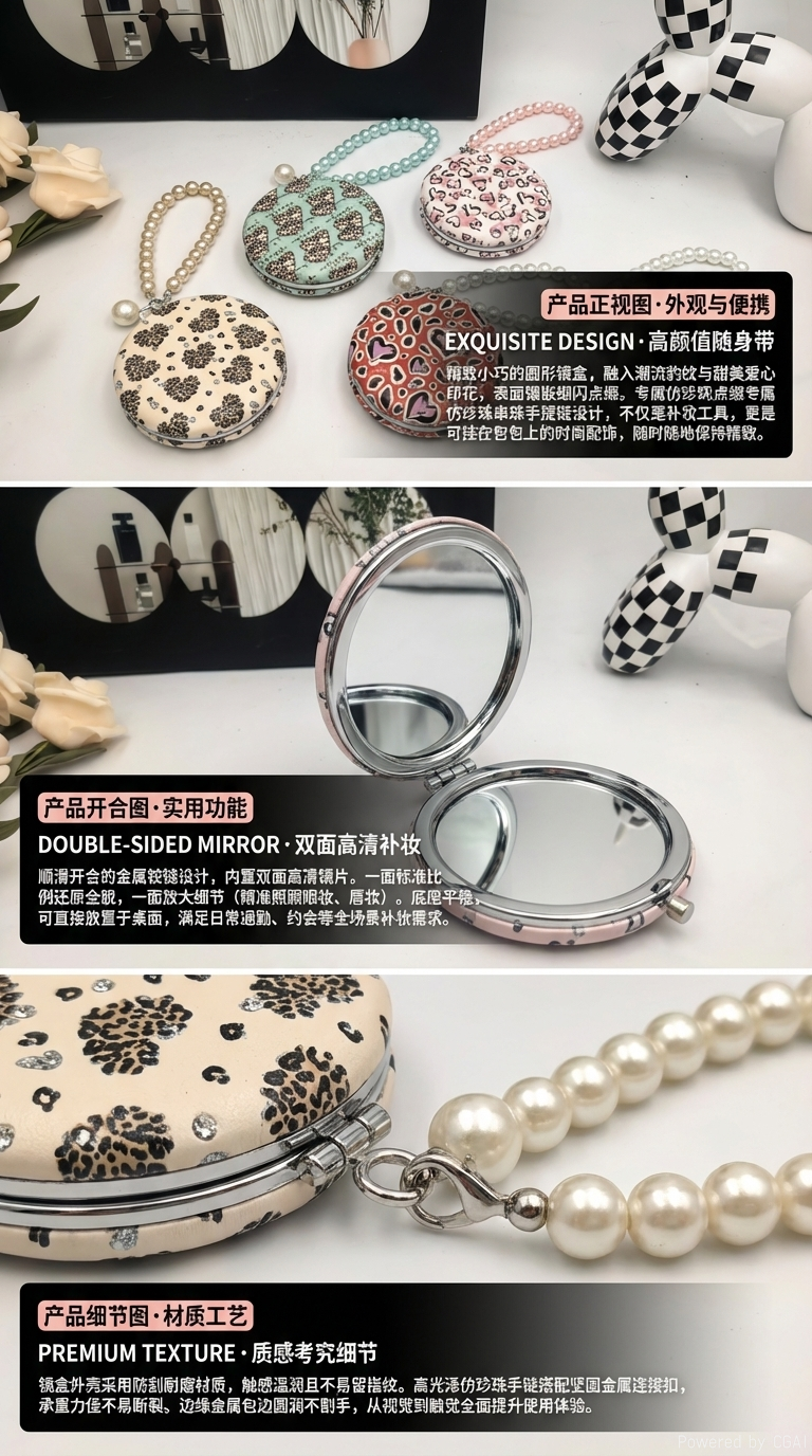 新款大热时尚日韩流行珍珠链镜美妆镜化妆镜便携式小镜子带钻镜学生镜美容镜美发镜珍珠带钻镜镜子镜子镜子镜子详情2