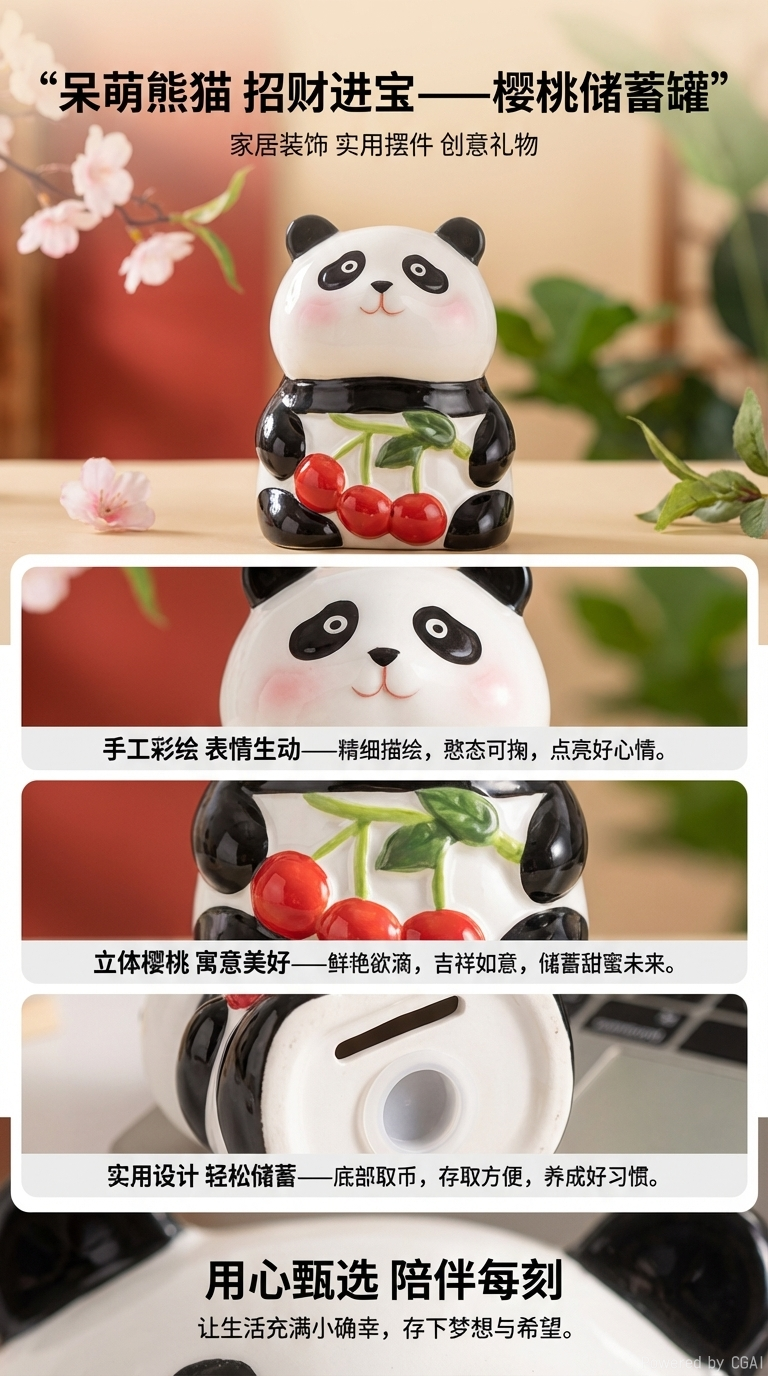 国潮熊猫造型陶瓷摆件中东陶瓷香炉陶瓷花瓶手工陶瓷花制品详情1
