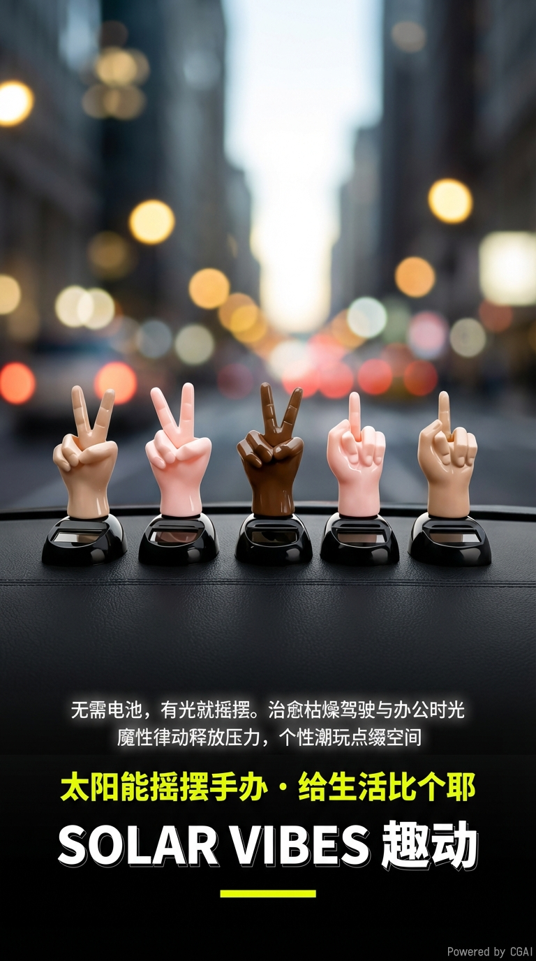 创意太阳能手指比耶感应摇摆玩具车内装饰品摆件详情1