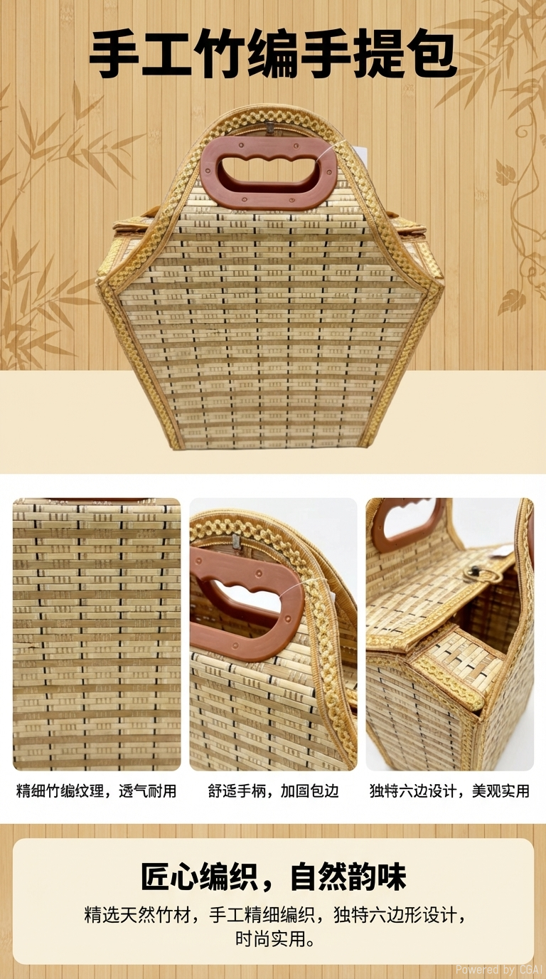 竹编女包文艺手提编织挎包沙滩包包女竹编文艺女士双拎包详情1