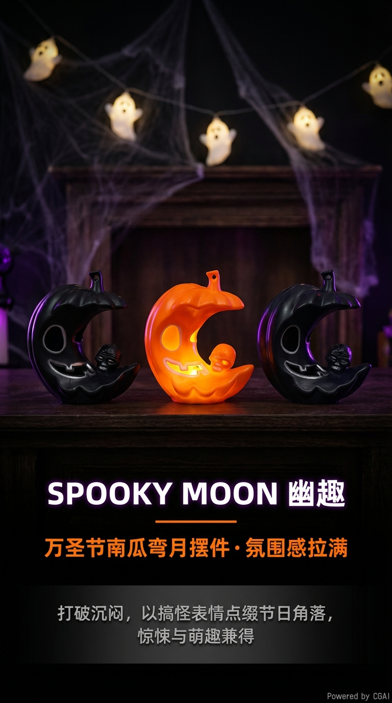 万圣节发光南瓜鬼头月亮鬼脸小夜灯节日派对气氛道具详情1