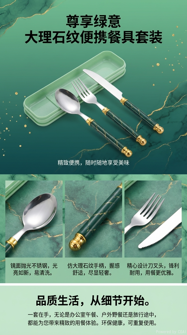 绿色刀叉勺套装餐具+勺子叉子刀具烧烤工具蛋糕餐具牛排刀叉锅具详情1