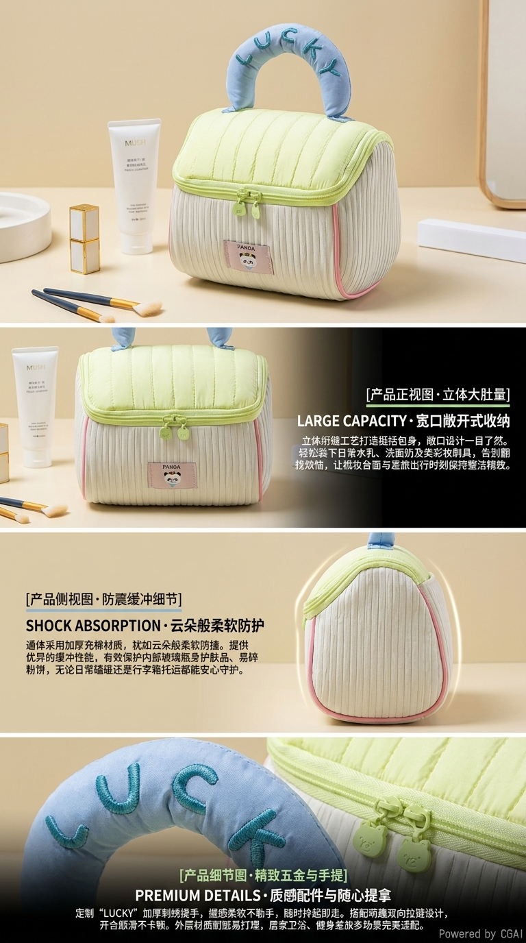 爱迪华新款可爱房子化妆包大容量小屋洗漱包便携手提收纳包软萌少女系详情2