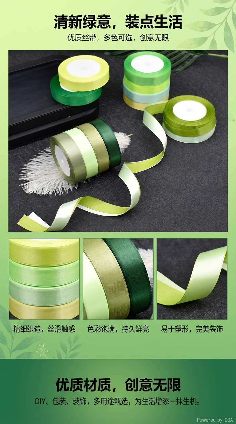 American woven ribbon green ribbon rolled printed ribbon decoration handcrafted material 50 meters long pic 1