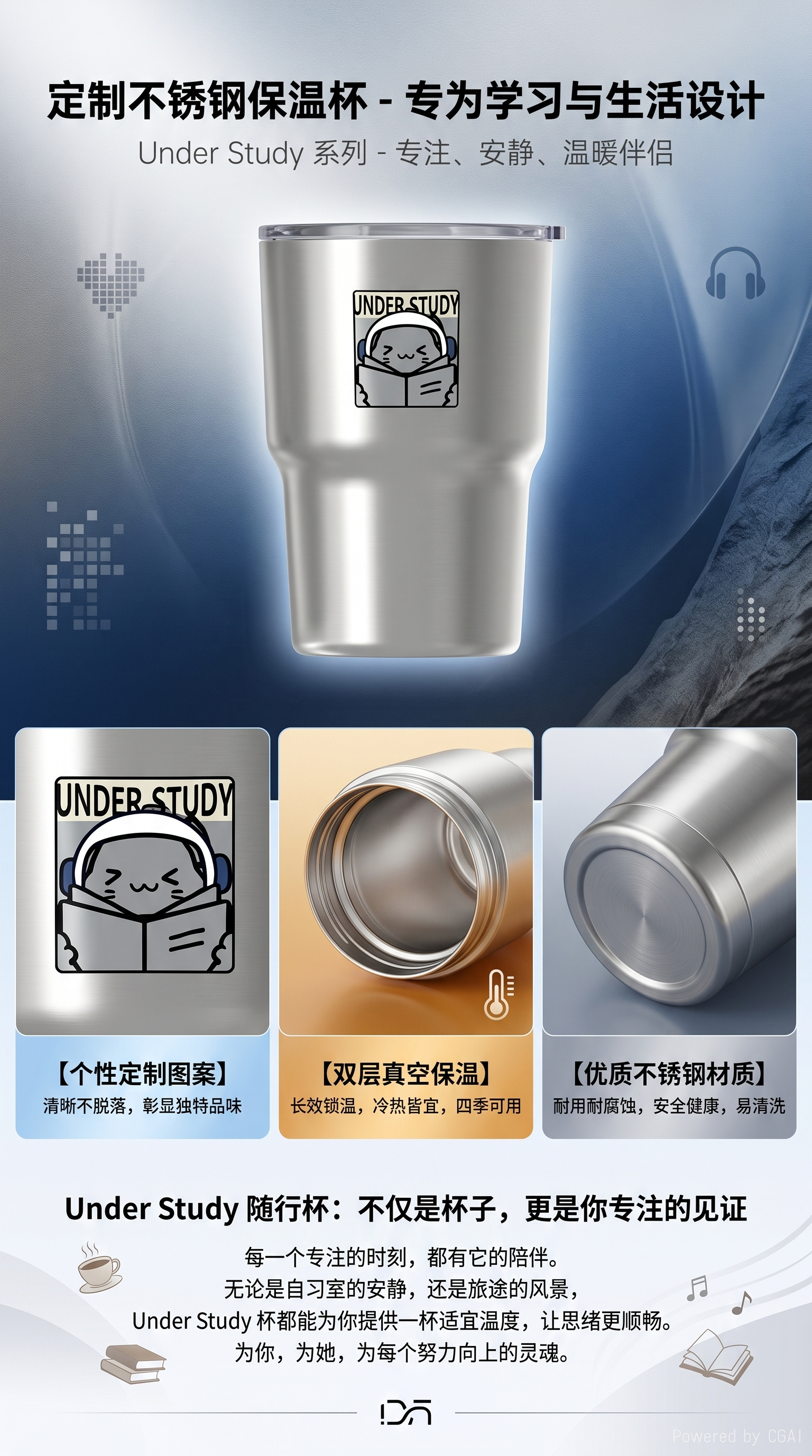 保温杯女高颜值水杯轻奢高级感吸管卡通杯子B20805-SN-HT直身防烫水杯（加高款）-砂光-航天虎宇航员 pic 2