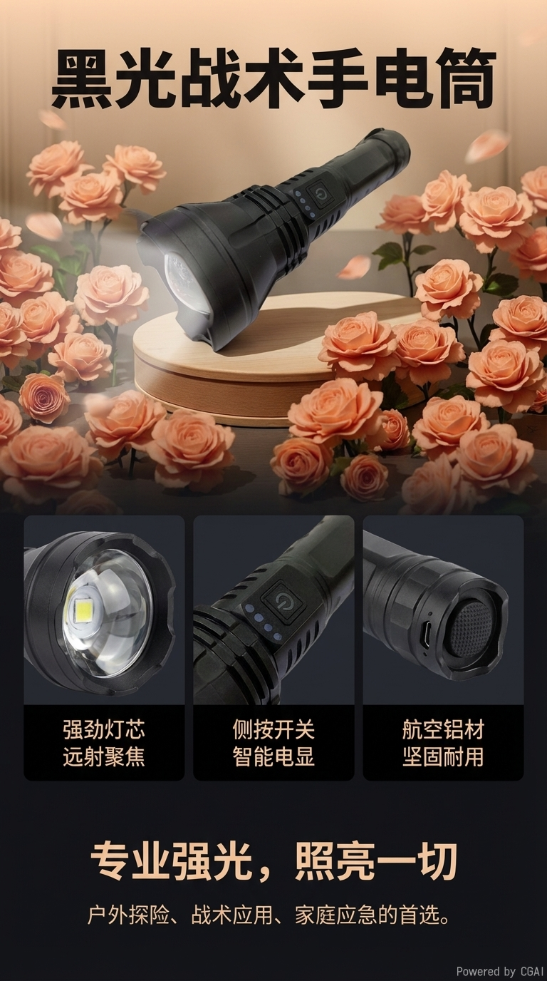 便携强光手电筒户外探险照明工具耐用防摔防水型085323083详情1
