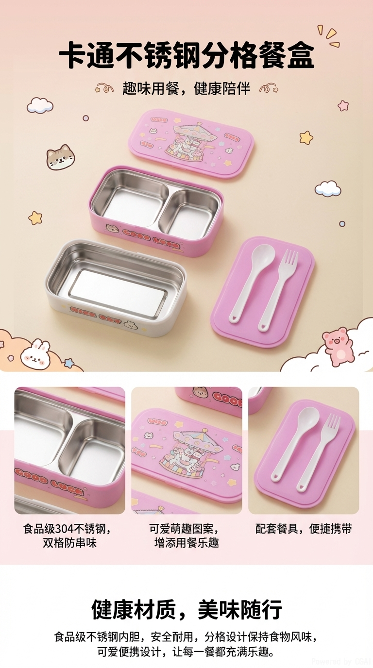 104M-ET8332 Good Luck Wooden Horse Color Box, Two-layer (304) Lunch box, 20*11.7*10cm pic 1