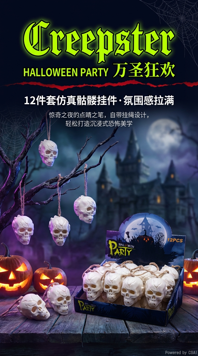 新款万圣节LED七彩发光抱骷髅头灯发光玩具气氛布置装饰详情1