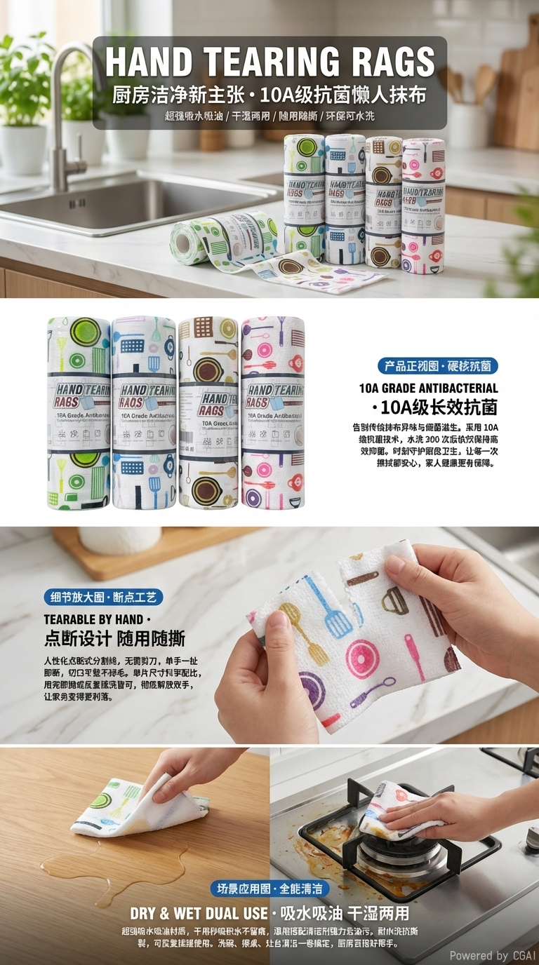 加厚款懒人抹布干湿两用吸水吸油厨房专用抗菌清洁周抛式手撕抹布详情2