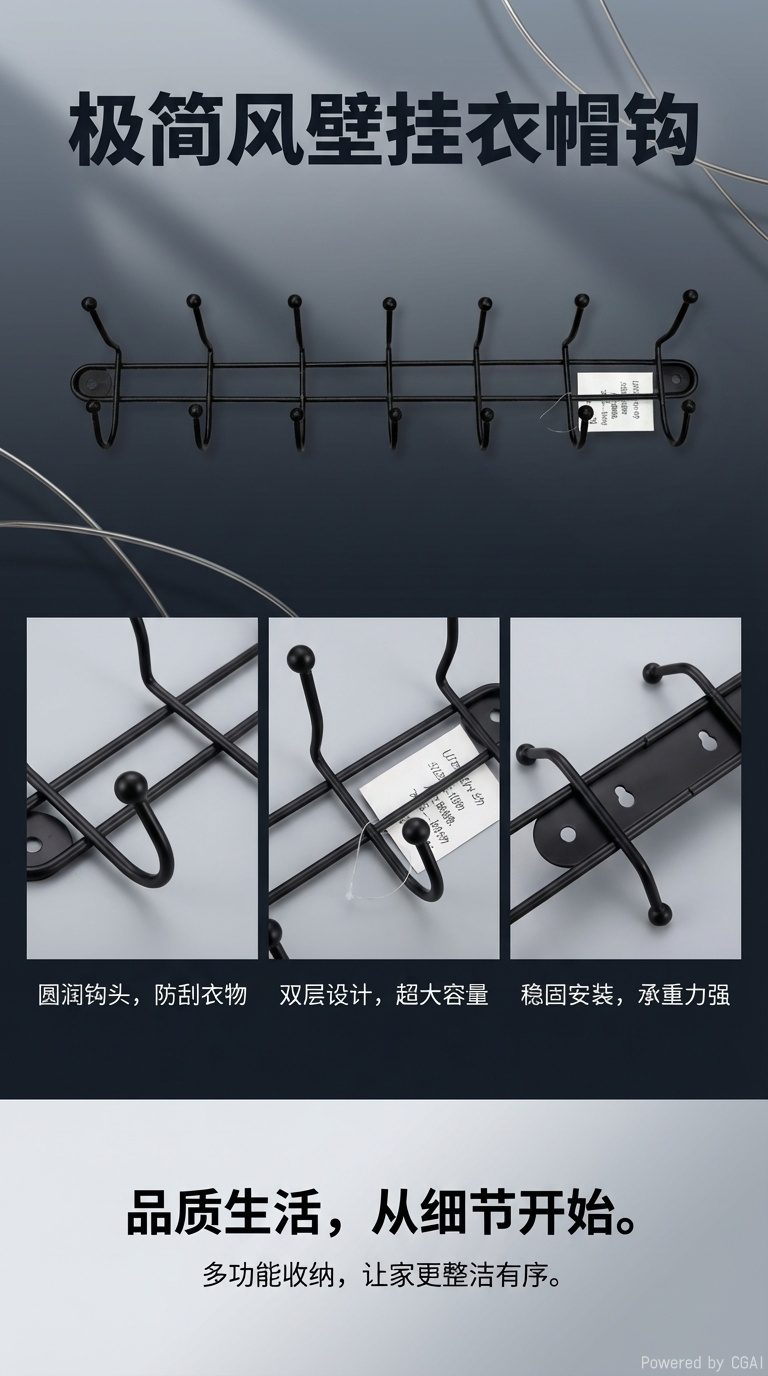 黑色金属厨卫挂钩架强力承重防锈耐用详情1