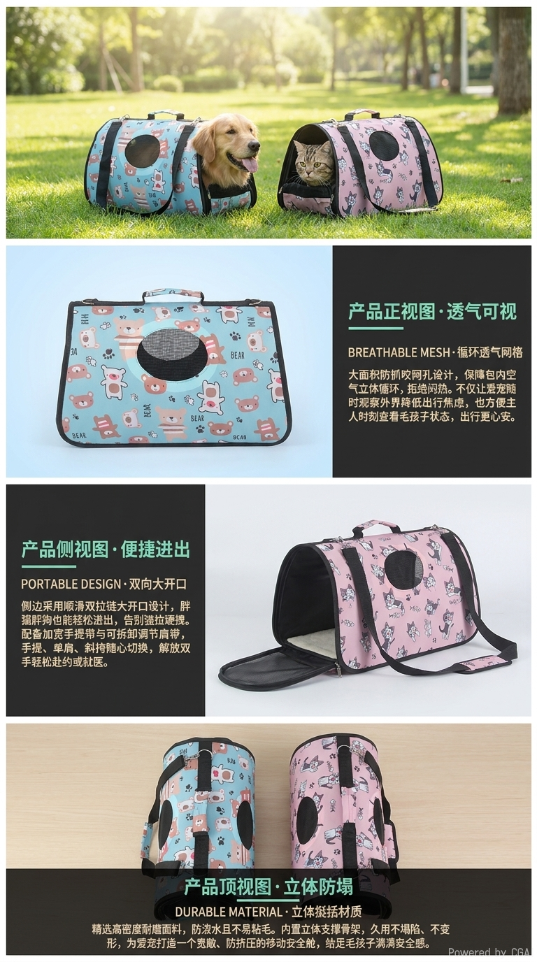 大容量各种图案透气猫咪狗包 外出便捷可折叠宠物背包 户外出行宠物包详情2