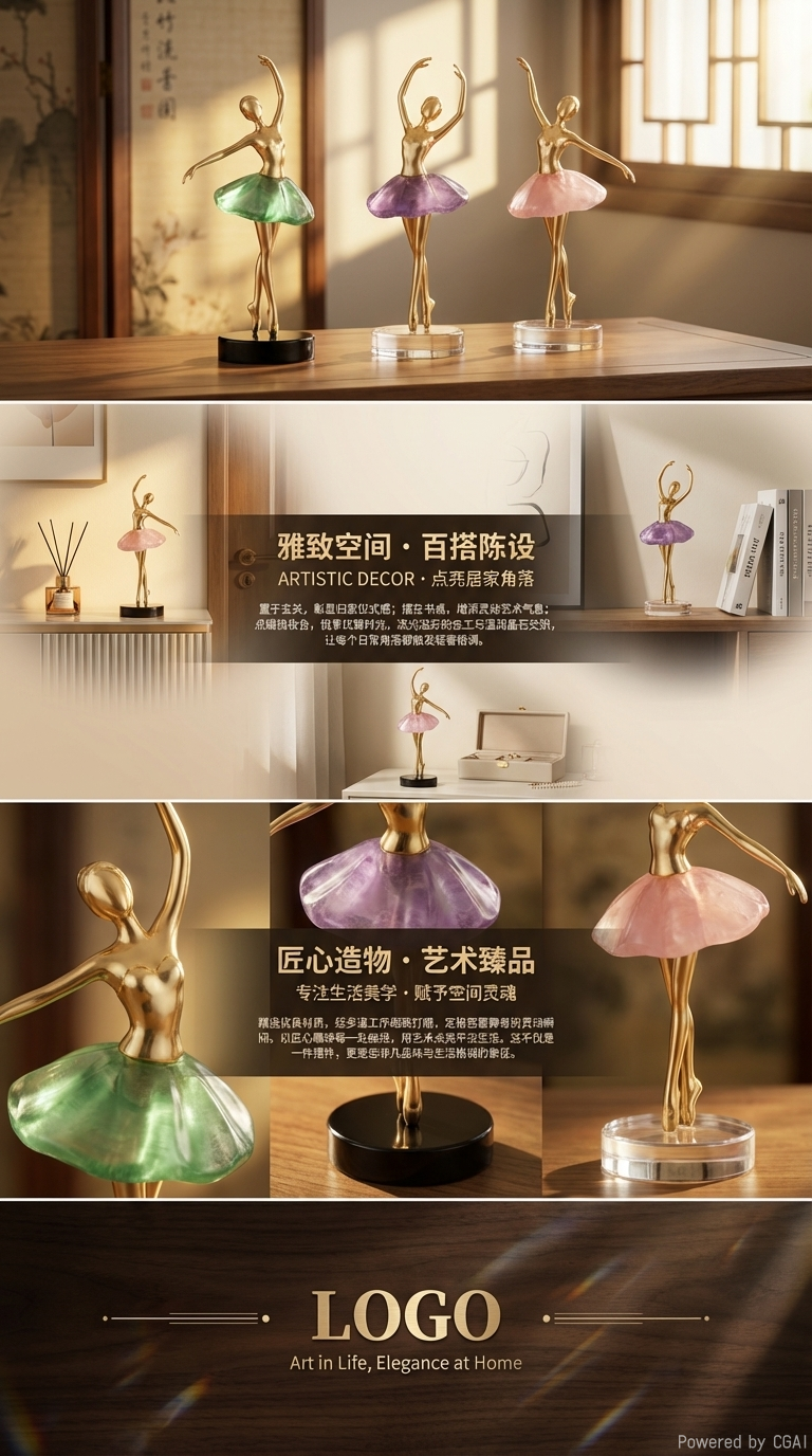 Modern light luxury ballet dance girl high-end copper ornaments, living room wine cabinet, entrance hall TV cabinet, dance decoration pic 6