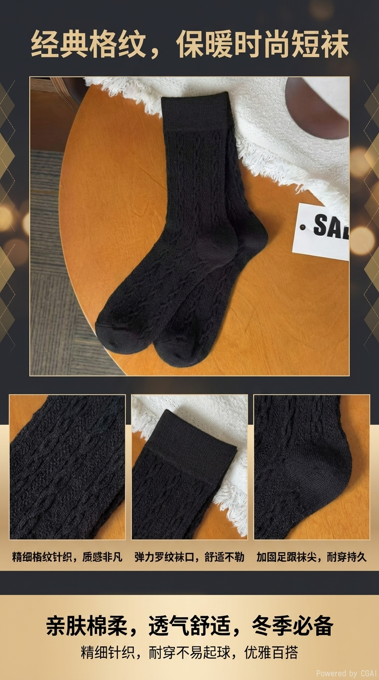 堆堆袜黑色针织袜子卡其色学生袜子糖果色女袜中筒无骨袜子亮片袜详情1