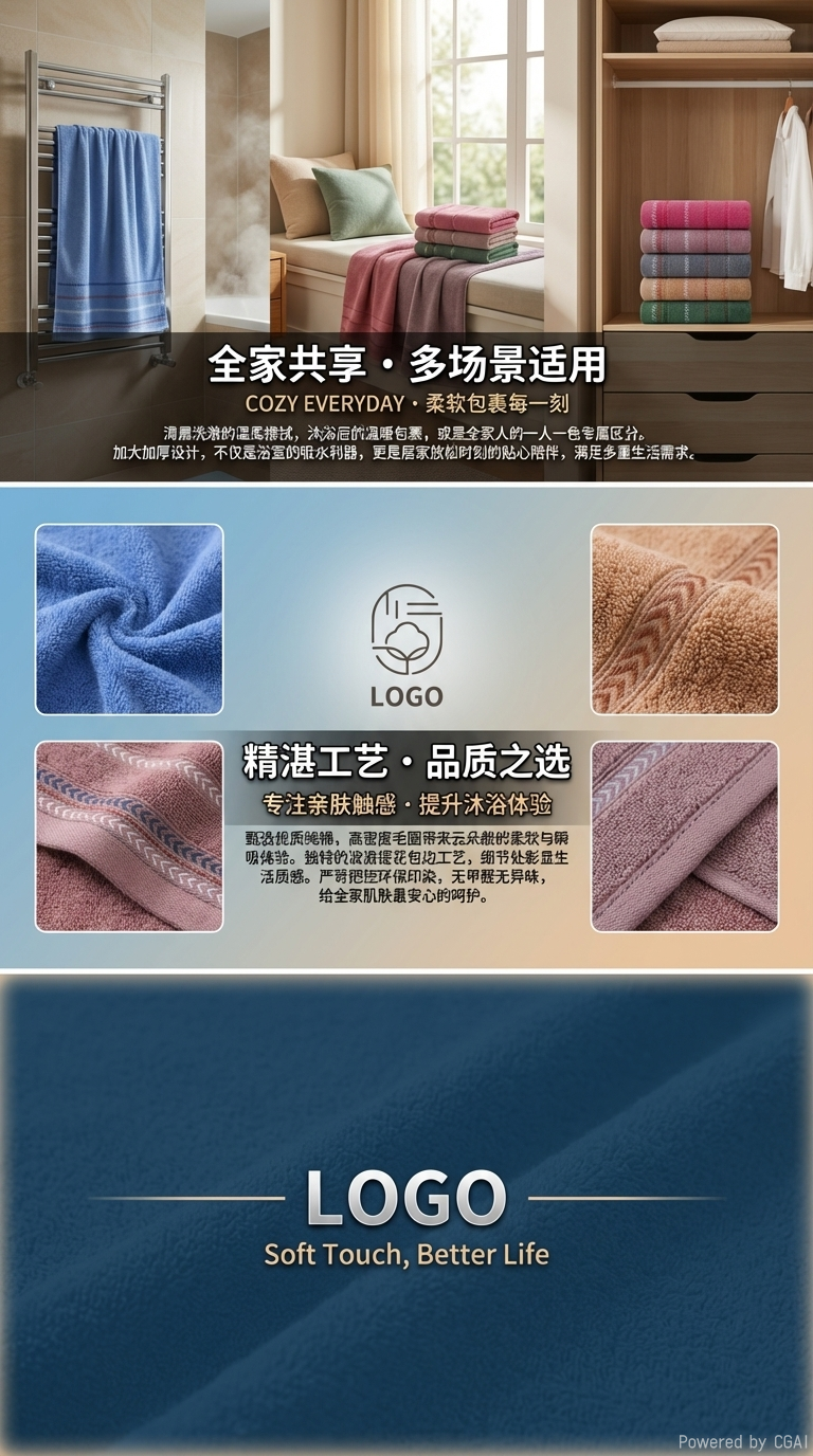 70*140cm大尺寸浴巾 柔软吸水不掉毛 家用速干男女通用 亲肤加厚浴巾 爆款推荐详情3