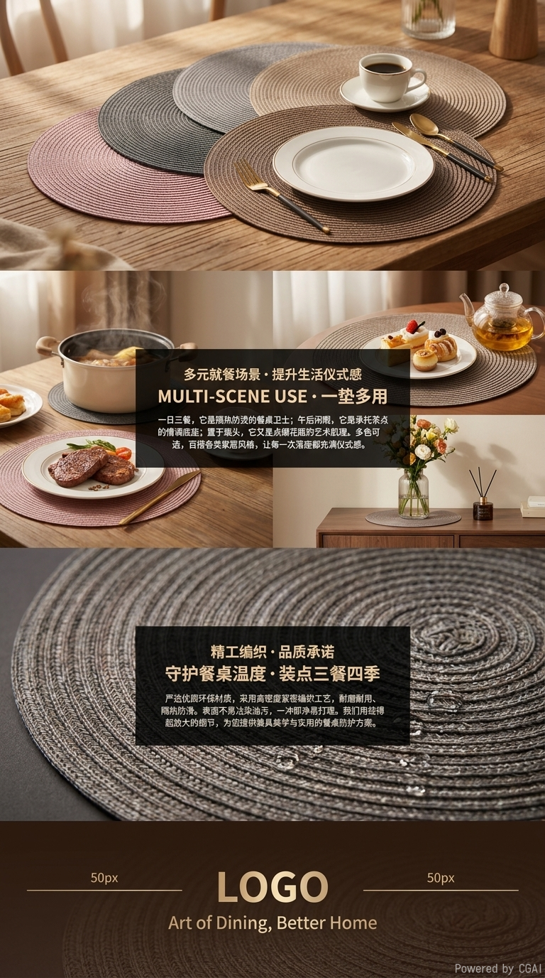 编织纹理圆形涤纶餐垫桌垫隔热垫详情3
