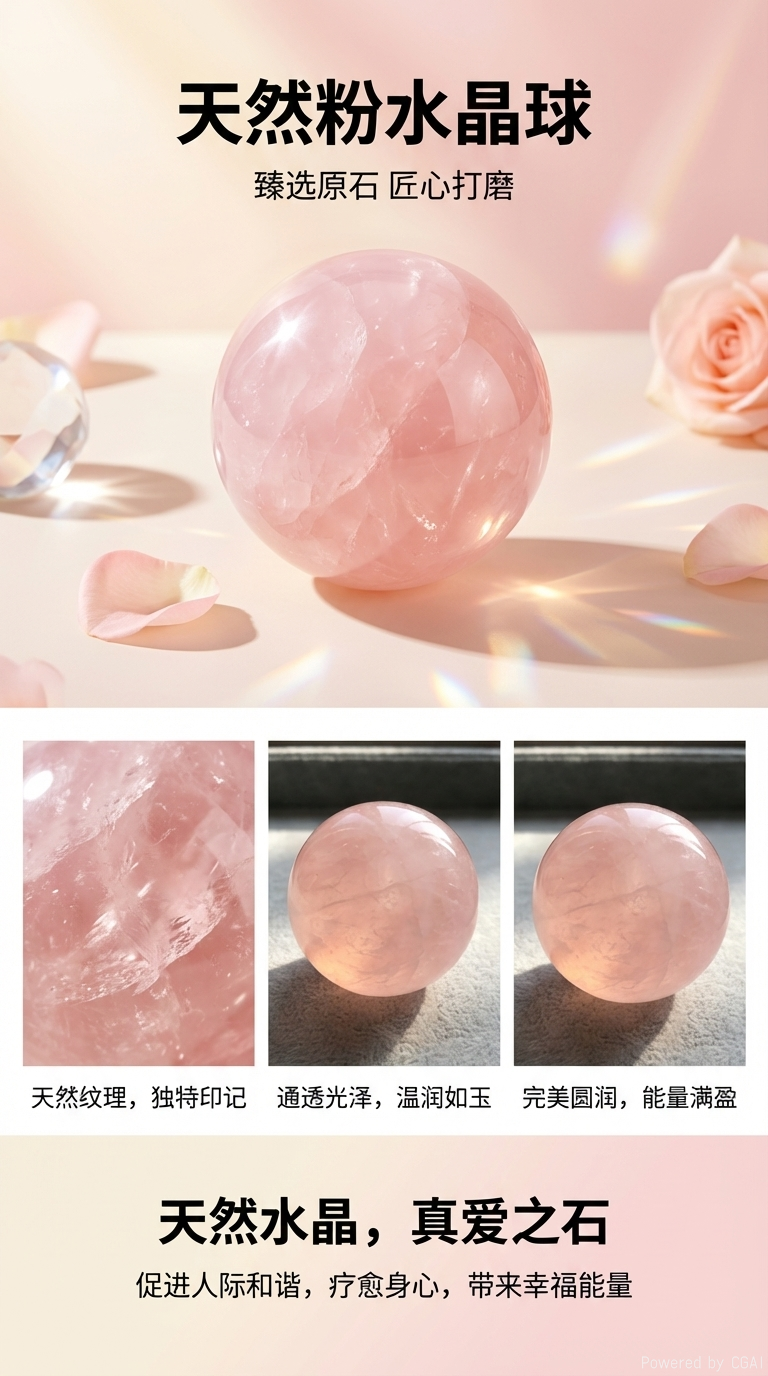 【雅锦佩珠宝】天然 粉水晶球 9mm-11mm天然水晶球装饰品水晶球摆件家居饰品礼品详情1