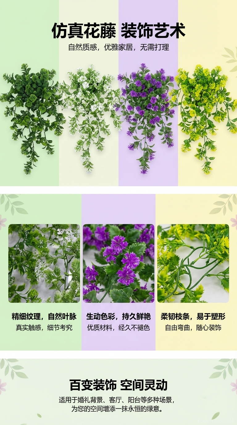 仿真72目单叉绣球水草藤条DIY装饰工艺塑料水草绿植花藤吊仿真藤条花枝配件自然装饰现货补柜详情1