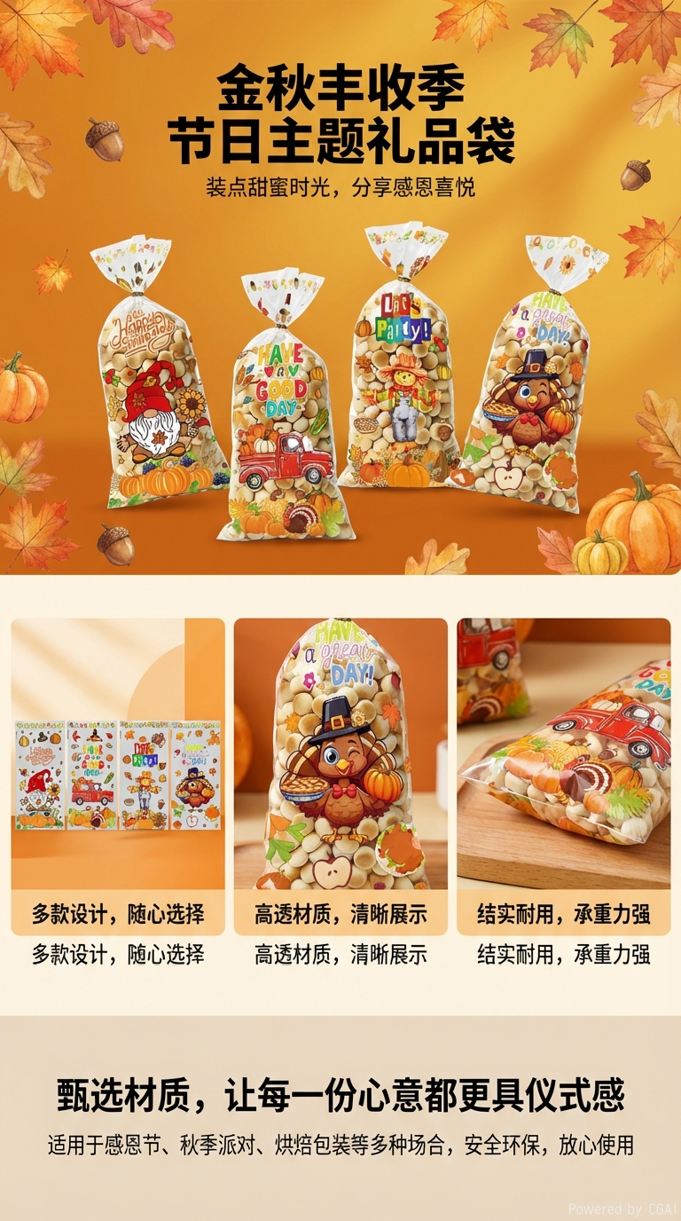 跨境原创感恩节糖果包装袋OPP平口袋派对礼品袋感恩节爆米花袋子详情1