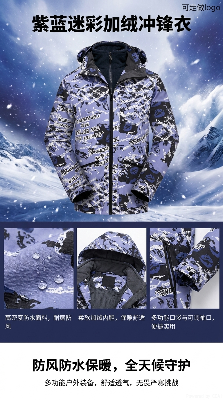 户外滑雪服登山服冲锋衣两件套防大雨防风外套压胶三合一冲锋衣详情1