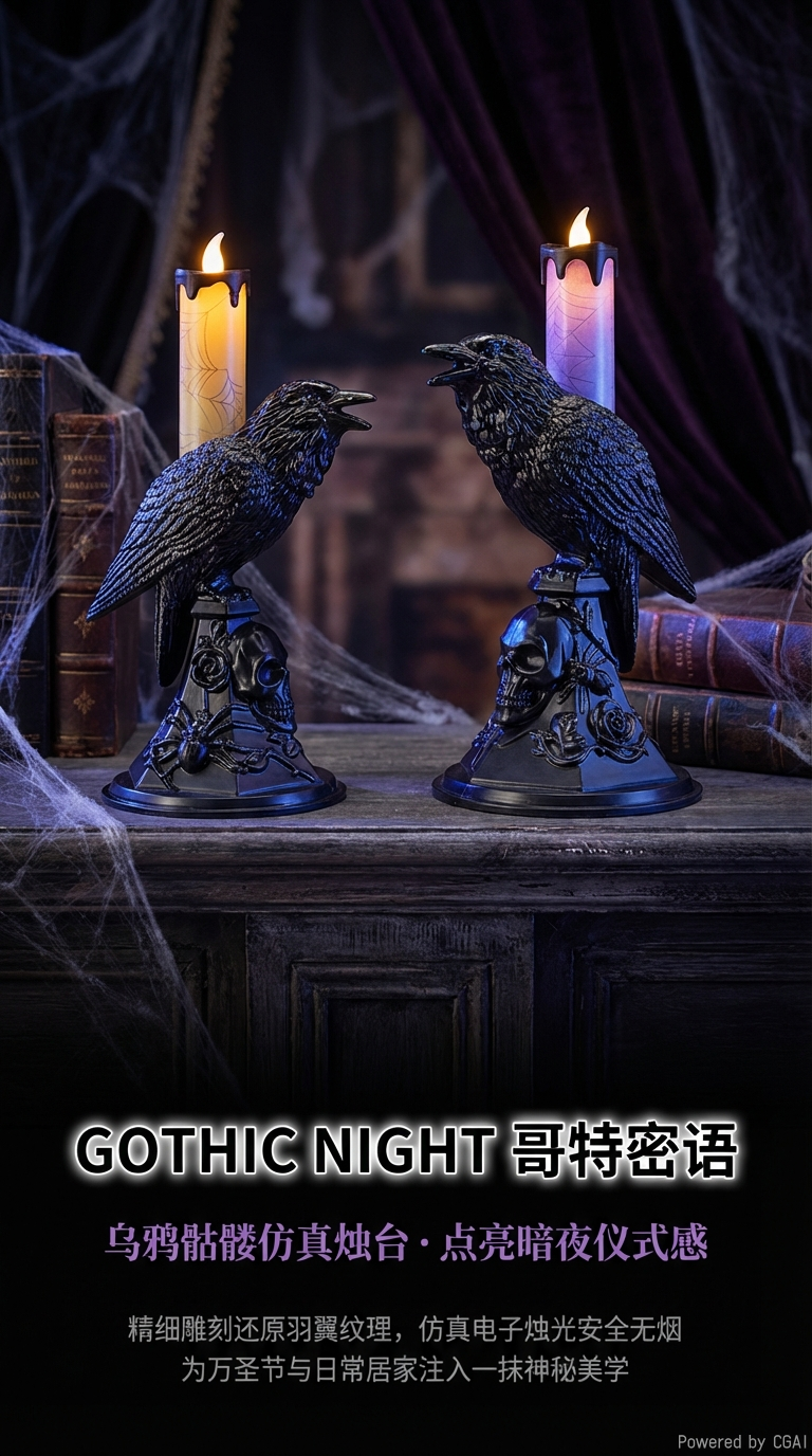 万圣节发光乌鸦蜡烛灯节日派对装饰道具摆件详情1