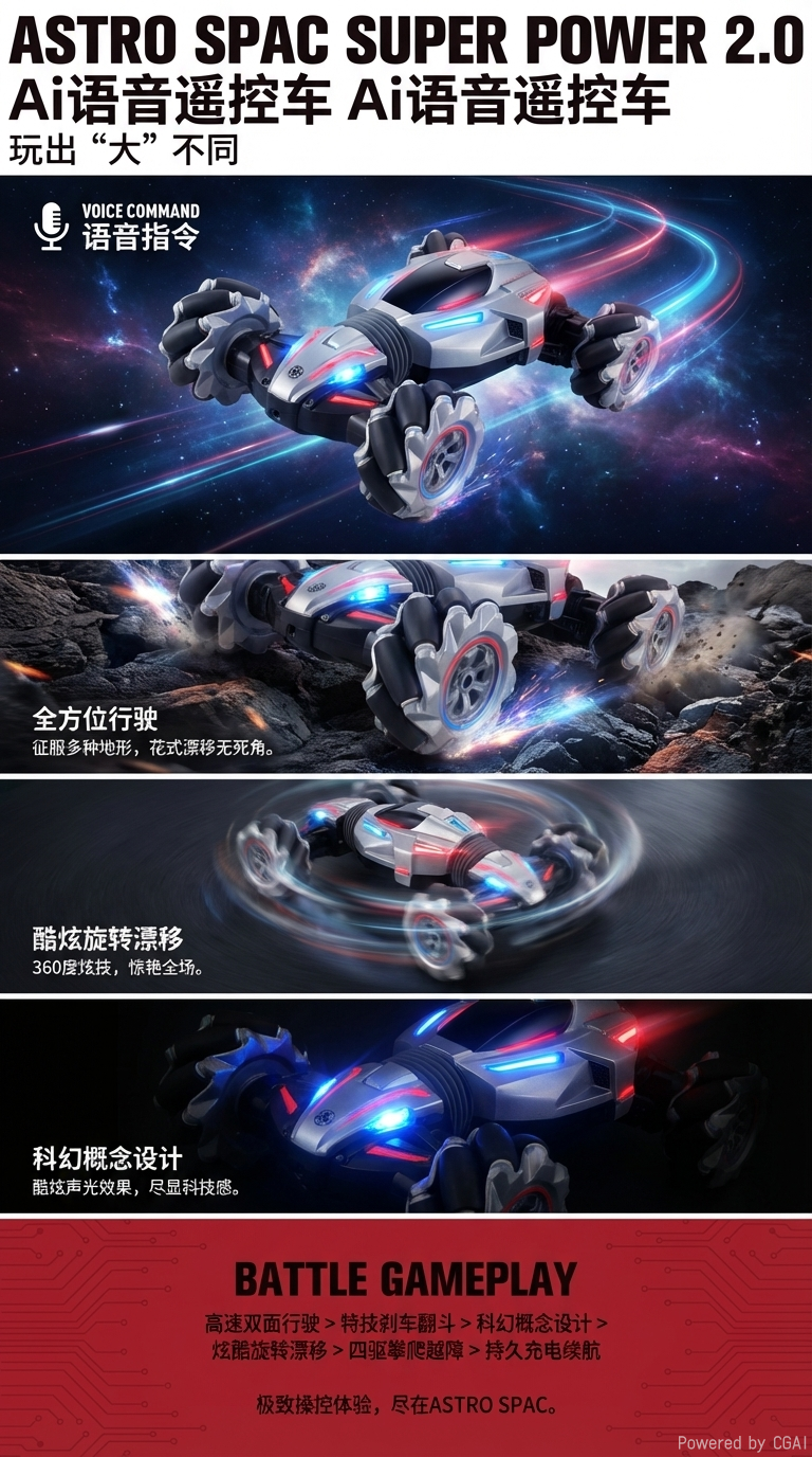 The Xiaoshangwang 1506B extra-large remote control 2.0 AI voice remote control car features full-function driving, fancy drifting, braking, tipping bucket, vacuum tires, double-sided driving, four-wheel drive, high-speed climbing, and cool sound and light pic 1