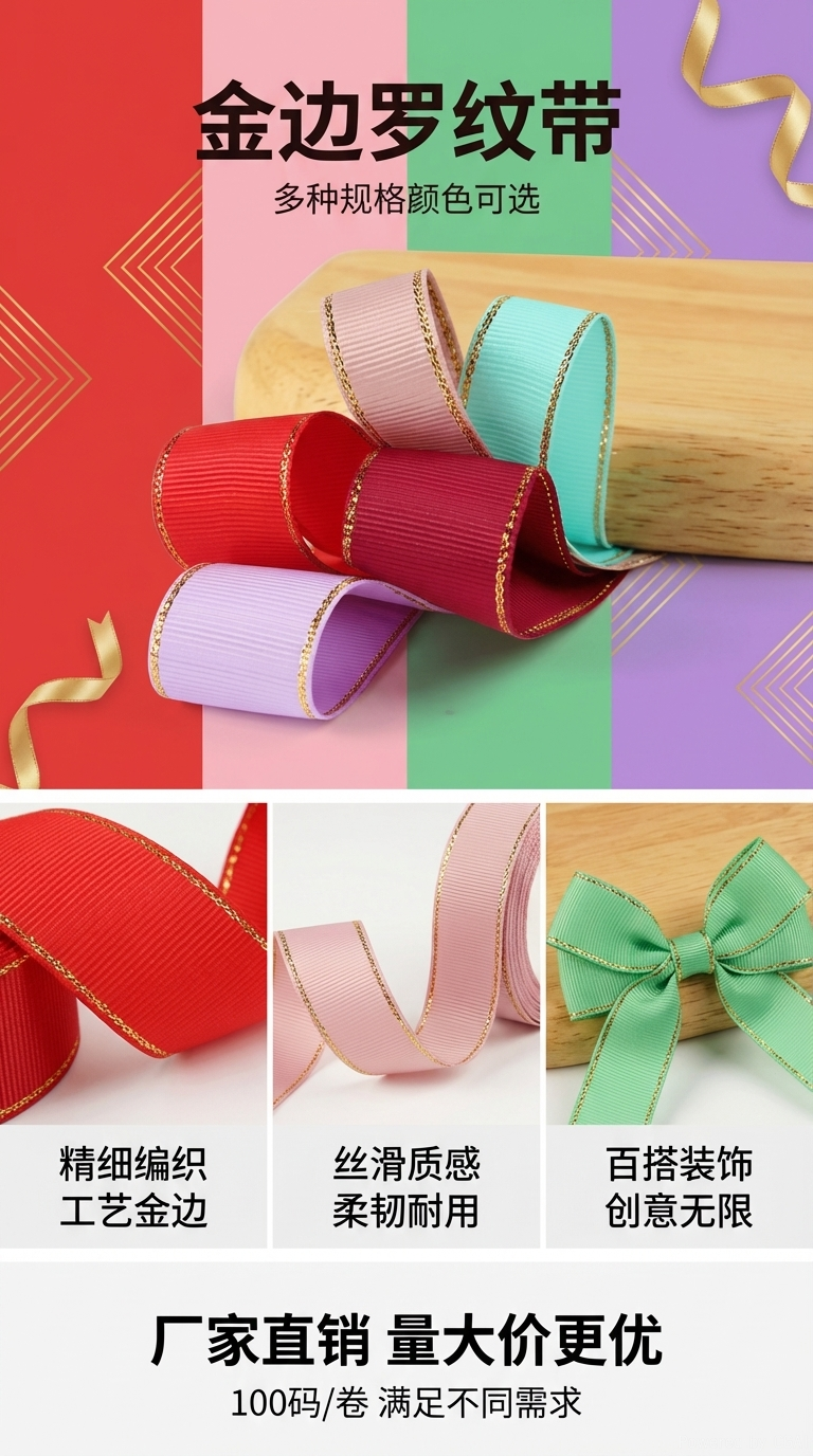 淡金色礼品彩带手抛拉花彩色丝带+丝带卷141631911详情1