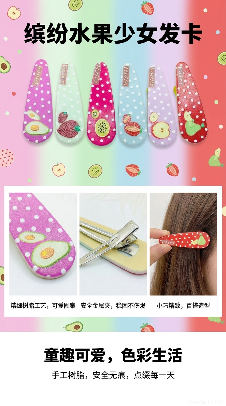 彩色波点水果鲨鱼夹抓夹发卡发饰多色可选详情1