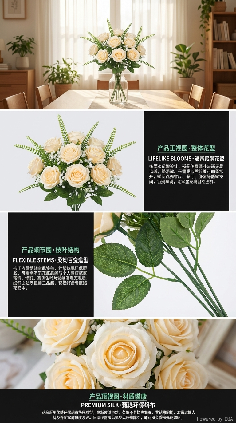 手工编织仿玫瑰花束仿真玫瑰花串花藤吊礼品仿真花针织立体玫瑰详情2