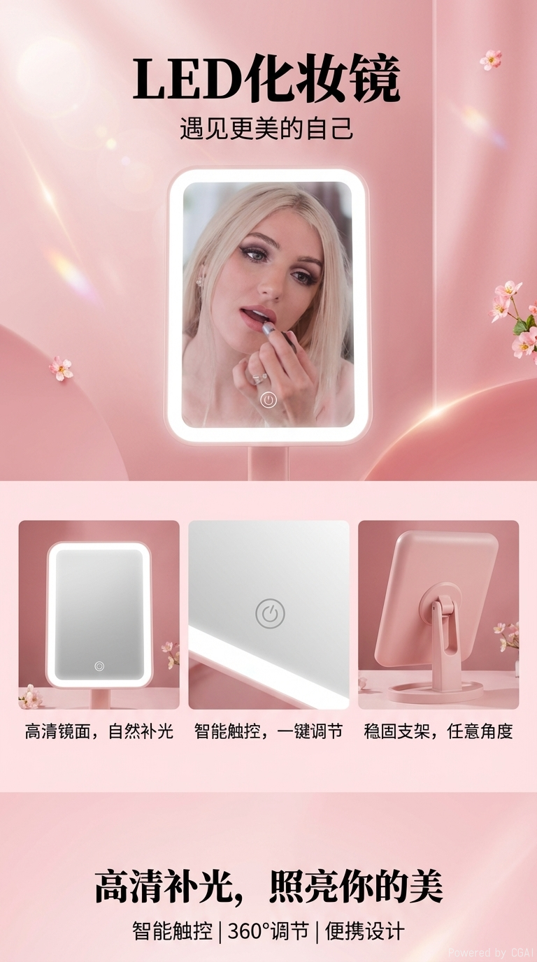 #285LED化妆镜灯泡女性使用包装盒图象化妆镜高清柔光护眼详情1