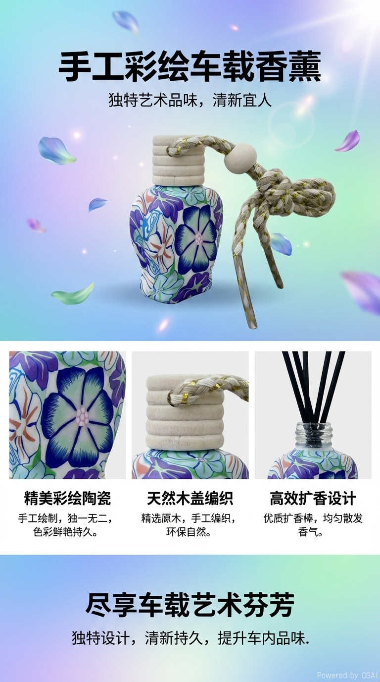 彩色花纹印花玻璃瓶8ml精油瓶木头盖玻璃瓶详情1