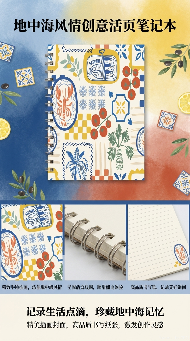 Donghu Paper Products A5 Jungle Seaside Stamp Illustration Coil Notebook Retro Niche Design Notebook, Suitable for office and student use pic 1