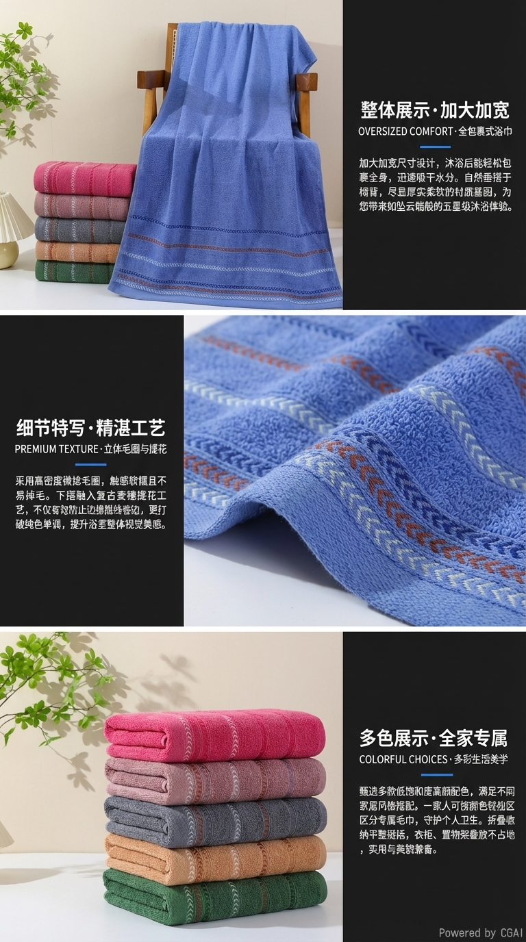 70*140cm大尺寸浴巾 柔软吸水不掉毛 家用速干男女通用 亲肤加厚浴巾 爆款推荐详情2