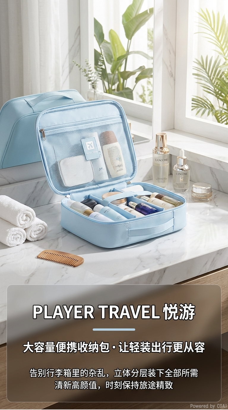 爱迪华新款便携化妆包女高端分区大容量化妆品收纳包出差旅行洗漱包详情1
