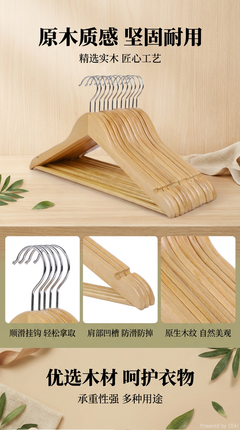 多功能木质植绒儿童衣架套装宝宝衣架JK款衣架组合实用耐用详情1