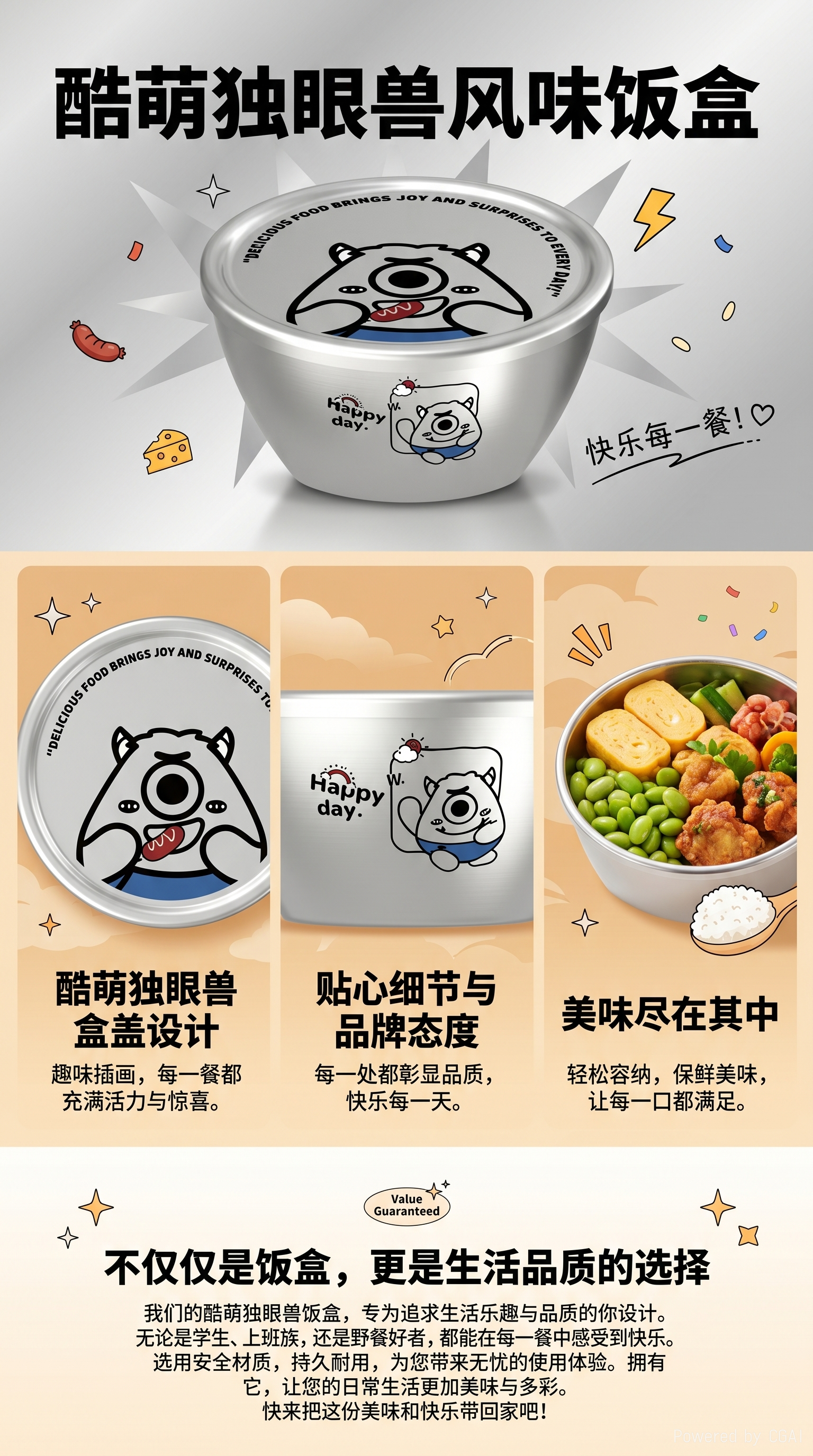 W31101-SN-G111圆口方底防烫碗（带盖）-砂光-单眼怪时尚简约详情1