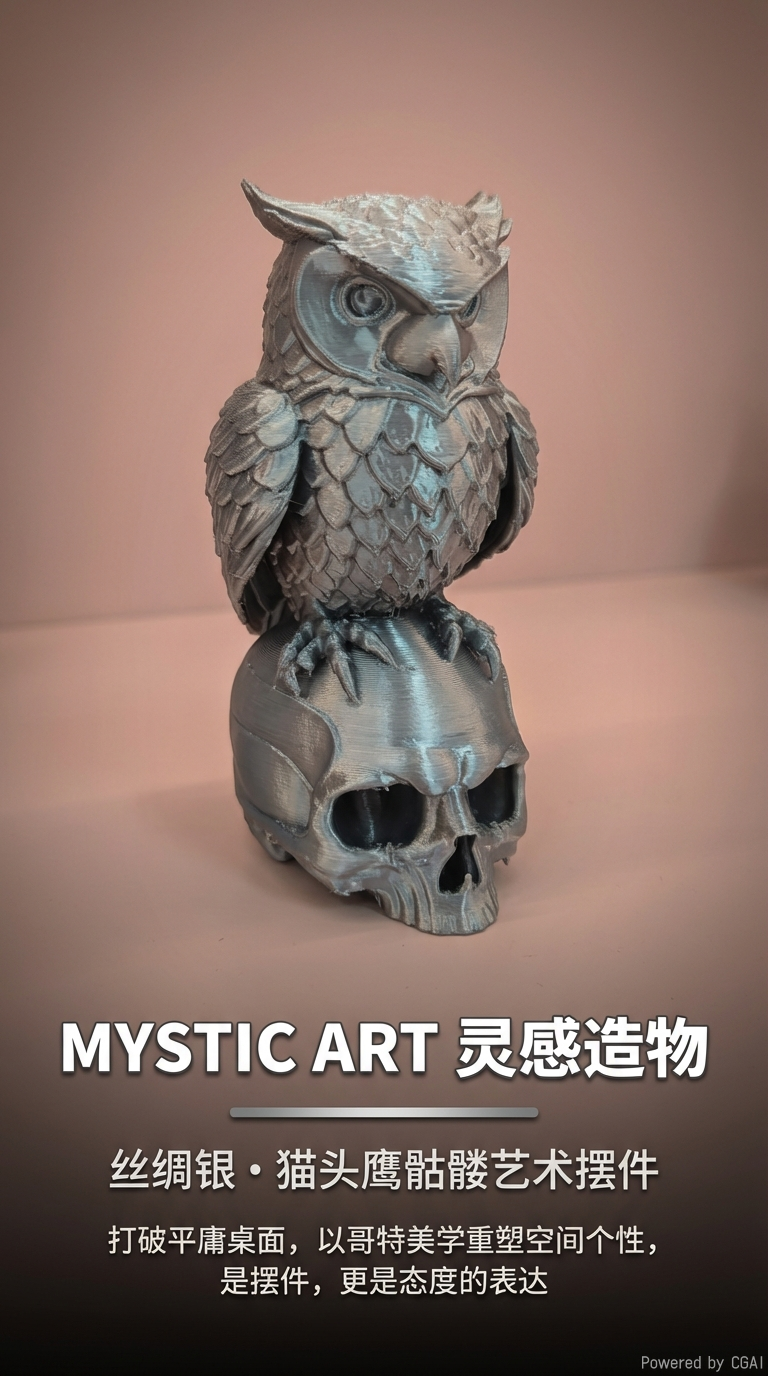 复古猫头鹰骷髅头雕塑黄铜元宝烛台财库符3D打印摆件工艺品详情1