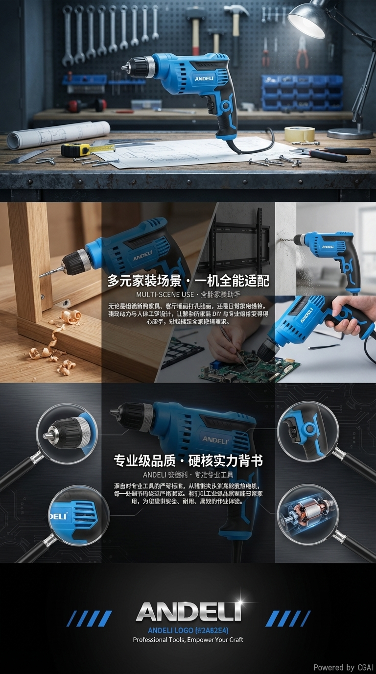 ANDELI 10mm plug-in hand drill, household multi-functional electric screwdriver, professional drilling tool pic 3