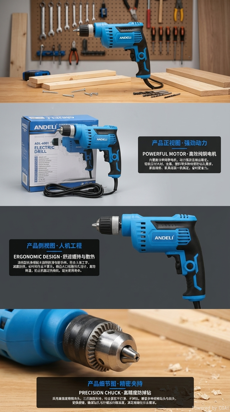 ANDELI 10mm plug-in hand drill, household multi-functional electric screwdriver, professional drilling tool pic 2