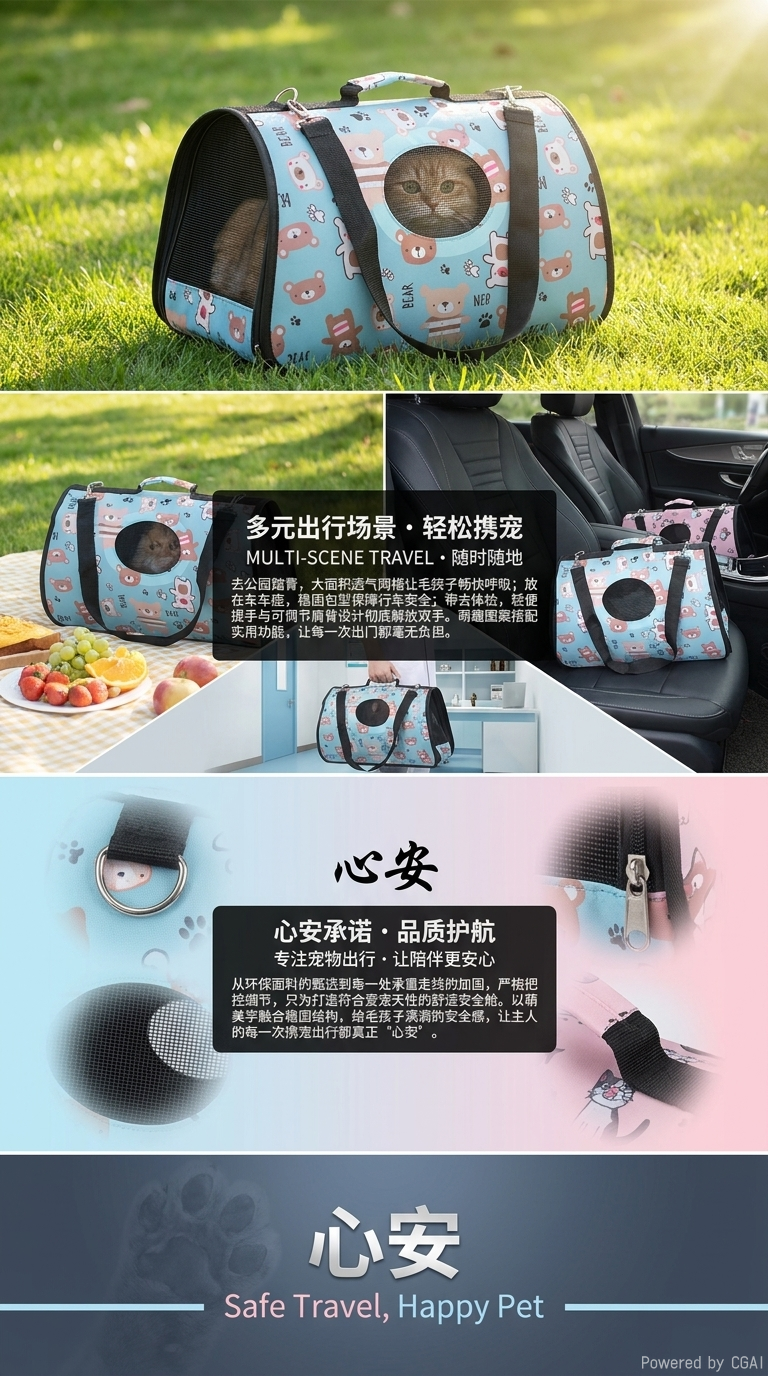 大容量各种图案透气猫咪狗包 外出便捷可折叠宠物背包 户外出行宠物包详情3