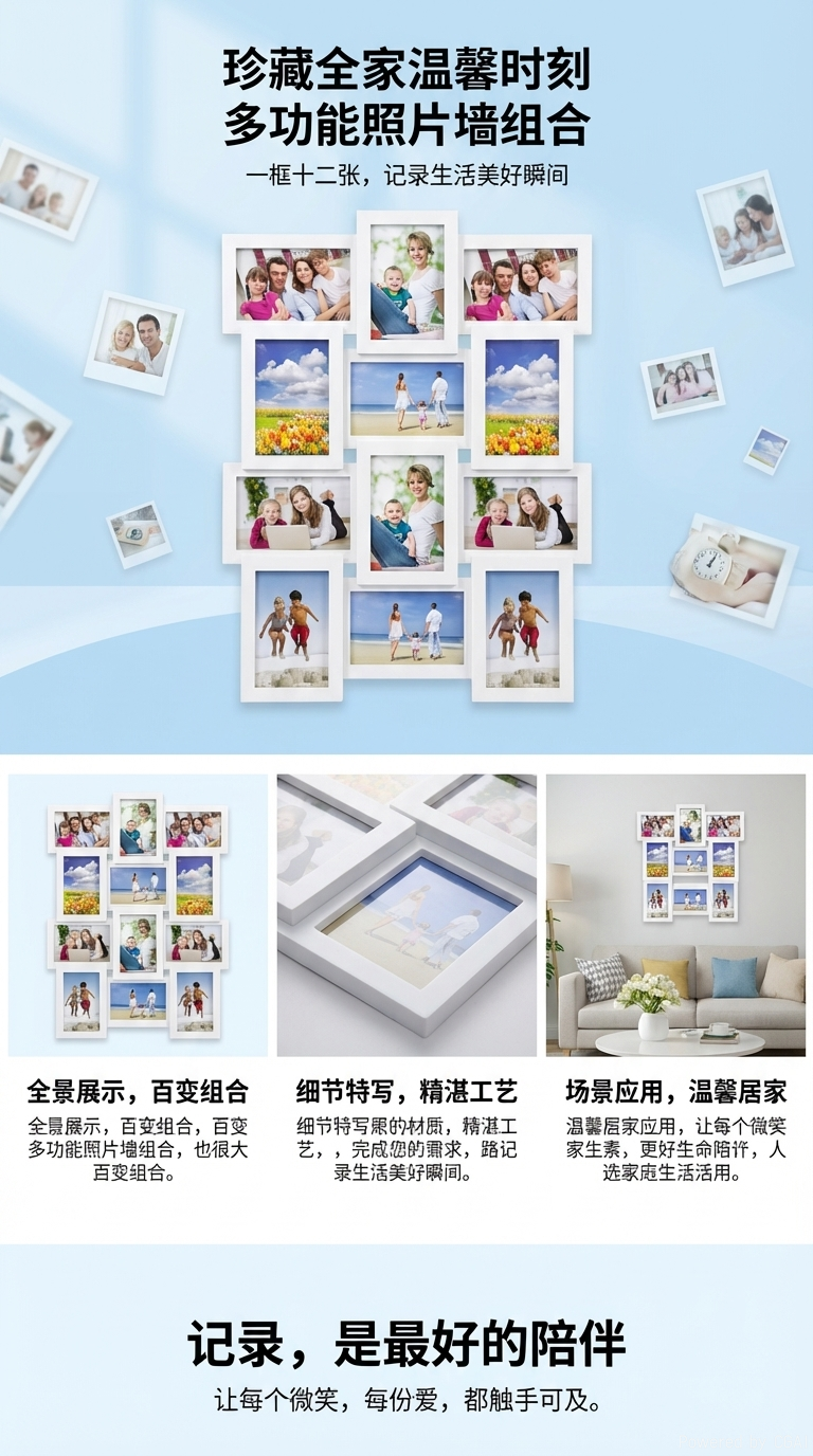 厂家直销MDF组合连体相框 FAMILY家庭组合照片相框挂墙 墙面装饰框8342-9详情1