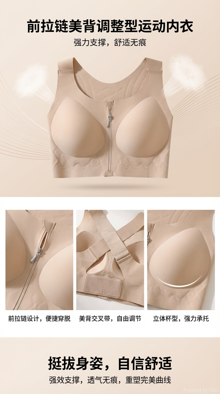 Front zipper double-pull sports underwear pic 1