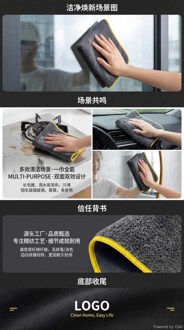 Customized cross-border suede car wash towels, coral velvet car wash towels, double-sided cleaning cloths, absorbent car wash small towels pic 3